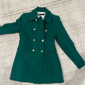 Zara long green blazer with gold buttons